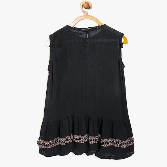 Chloe & Katie Chloe K Black Mosaic Embroidered Gauzy Textured Peplum Tank Top - Picture 10 of 16